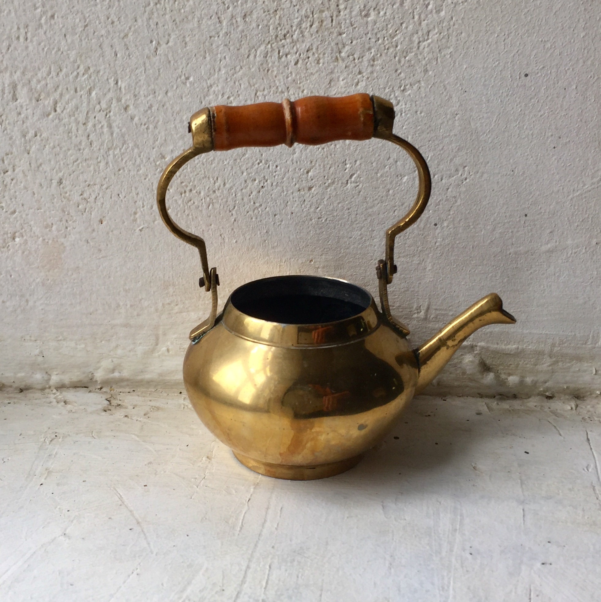 Charming Miniature Heavy Brass Kettle With a Wooden Handle Etsy Australia
