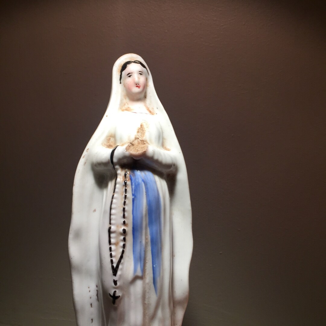 Charming Antique Porcelain Virgin Mary With a Veil, Antique Devotion Statue of the Immaculate