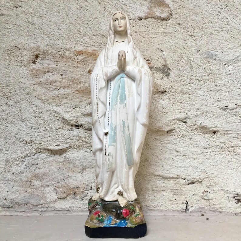 Antique statue of Our Lady of Lourdes from France Immaculate Etsy