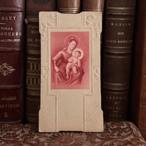 Zeldzaam antiek vroom beeld uit Frankrijk, Maagd Maria en Jezus art-decobeeld uit de jaren 1920