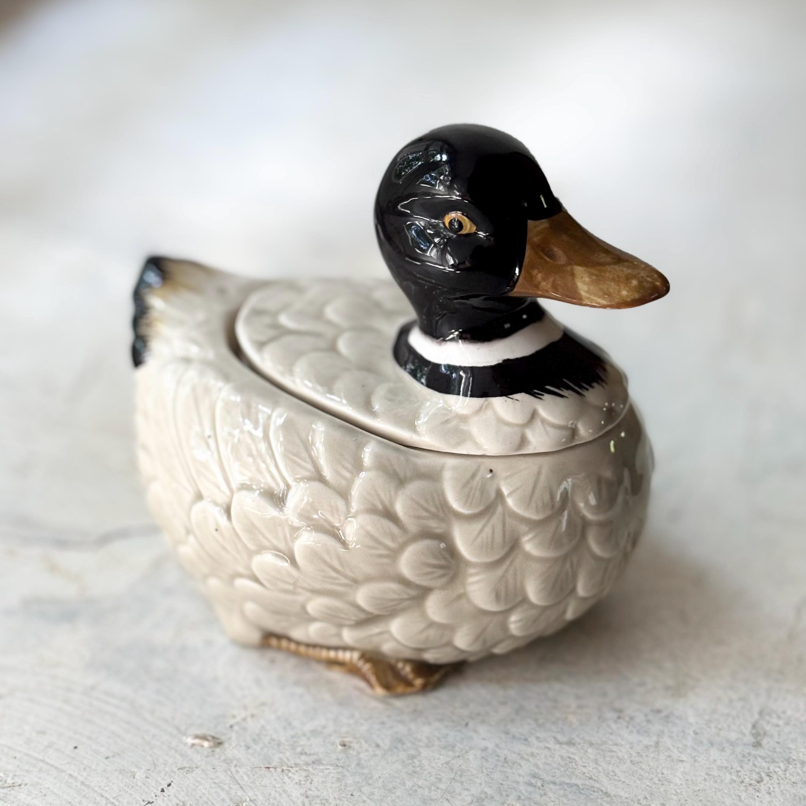 Encantador bote de mostaza vintage con tapa en forma de patos, fabricado en Francia en los años 80. RefA1