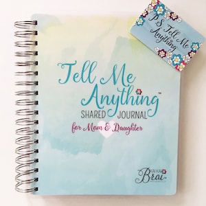 Mom & Daughter Journal | Tell Me Anything Shared Journal and Scrapbook by Kai Kai Brai ~ Teal Watercolor Cover