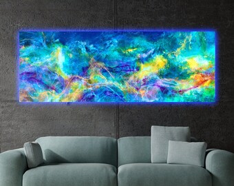 the RIBBON NEBULA | Multilayered Resin Painting with LED Strips for Ambient Backlighting