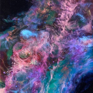 Rosette Nebula Resin Art: Blooming Darkness 11x14 Resin Nebula Painting with Depth & Mystery image 1