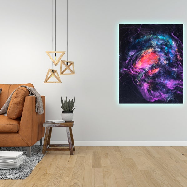 OMEGA SOTO Nebula | Resin Painting by Tiffani Buteau with LED Strips for Ambient Backlighting, 24" x 30"