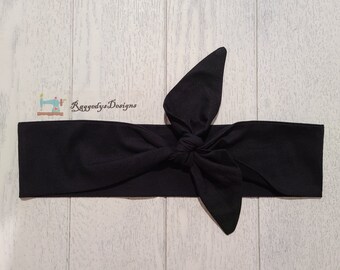 Black Self Tie Headband: Women's Dolly Bow Hair Scarf