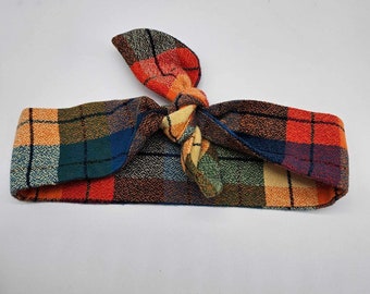 3 inch Wide Flannel Plaid Knotted Headband for Women, Tie Up Headscarf, Ponytail Scarf, Dolly Bow Head Wrap, Purse Scarf, Buffalo Plaid
