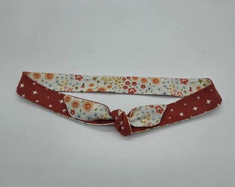 Reversible Cotton Tie Headband: Retro Floral Hair Wrap