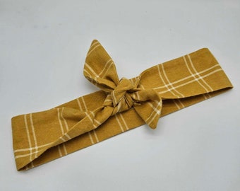 2.5 inch Wide Flannel Plaid Knotted Headband for Women, Tie Up Headscarf, Ponytail Scarf, Dolly Bow Head Wrap, Purse Scarf, Buffalo Plaid
