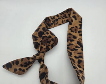 Womens Headbands that Tie- 2 inch Cheetah Hair Scarf- Top Knot Tie Headband- Dolly Bow- Dread lock Hair tie-Self Tie Headband-Adjustable tie