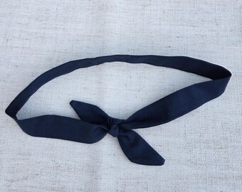 Navy Blue Skinny Tie Headband: Women's Self-Tie Head Wrap