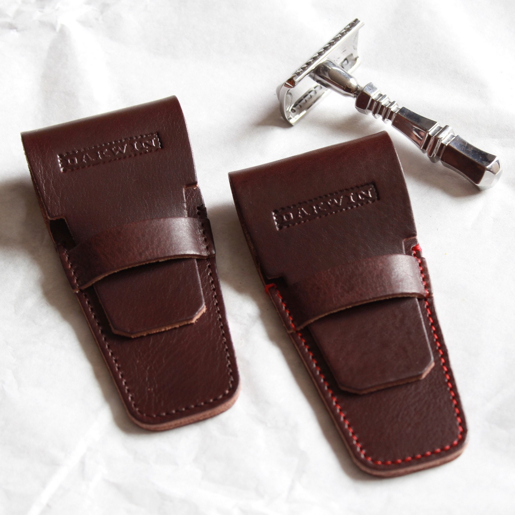 Universal Genuine Leather Case for Safety Razors DARWIN Dark Brown