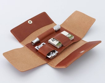 Deluxe Travel Pouch in Genuine Whisky Leather for Safety Razors - DARWIN