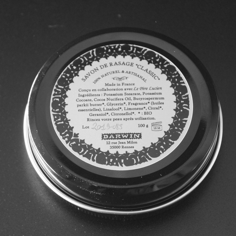 Luxury Organic Shaving Soap in Tin DARWIN Classic