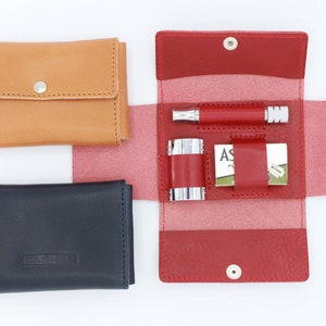 Deluxe Travel Pouch in Genuine Dark Red Leather for Safety Razors - DARWIN