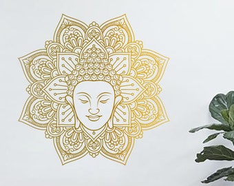 Buddha head Lotus Flower Mandala Wall Decal Line Circle Mandala Geometric