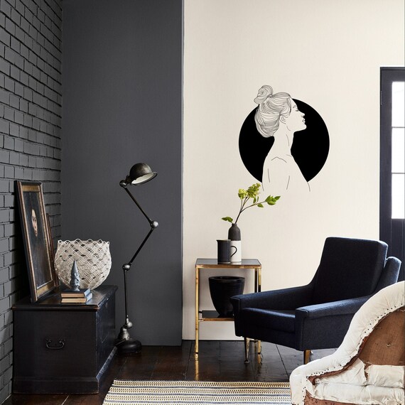 NEGATIVE SPACE Line Drawing Girl Woman Modern Art Removable - Etsy