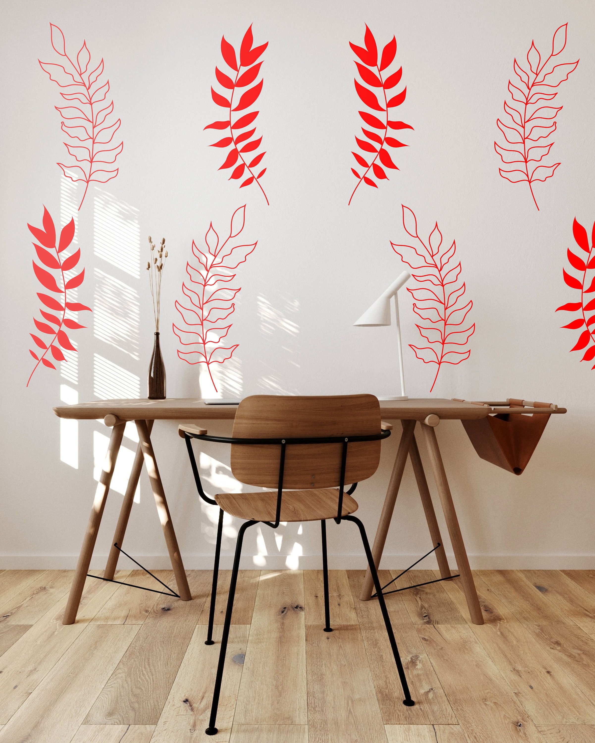 Set of LEAVES Vinyl Wall Decal Sticker illustration Shapes Floral Nature Line Art