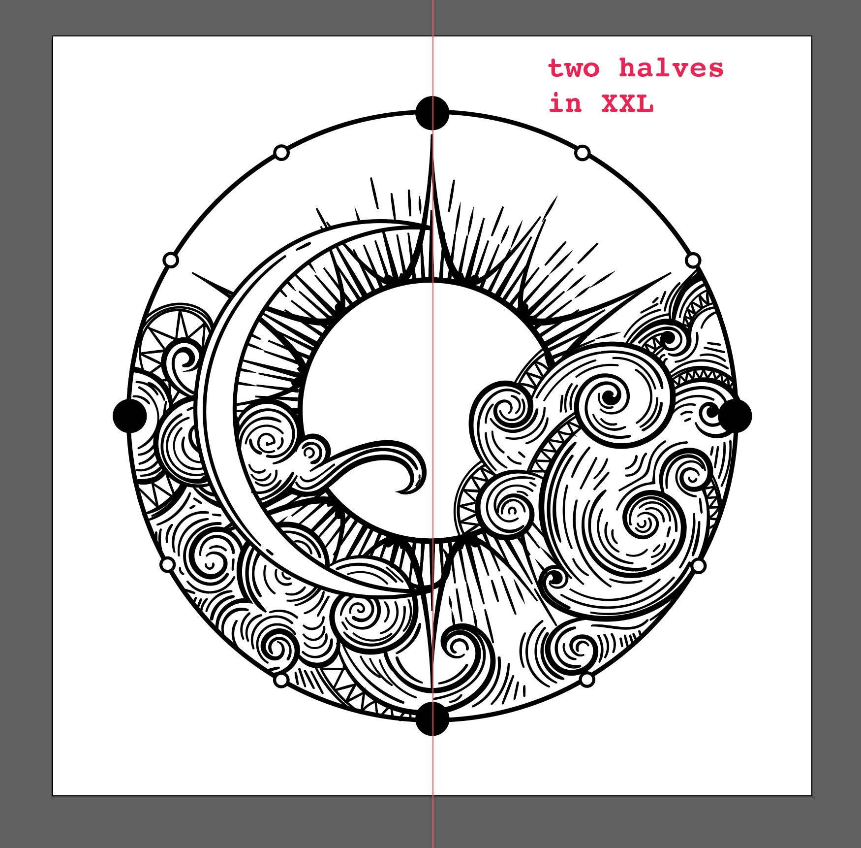 Sun Mandala Eclipse Line Art Moon Illustration Interior Wall Etsy