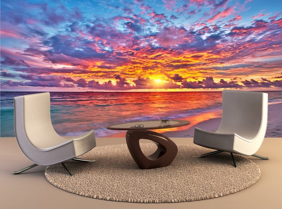 Sunset Over Ocean Wall Mural Wall Decal Removable Wall Etsy