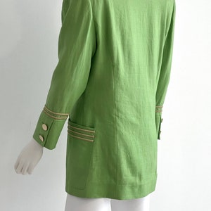 Vintage C1980s Lillie Rubin Exclusive 100% Linen, Lime Green Blazer Jacket With Gold Braiding Trim, 4 image 6