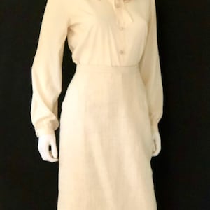 Vintage 1980s Louis Ferrara, Cream Ivory, Classic Skirt Suit Jacket & Blouse, Size 10 image 8