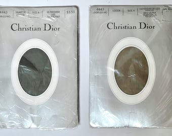 Pair (2) Vintage C1980s CHRISTIAN DIOR Diorissimo Pantyhose, Tights, Green, Loden, Size  4