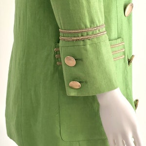 Vintage C1980s Lillie Rubin Exclusive 100% Linen, Lime Green Blazer Jacket With Gold Braiding Trim, 4 image 5