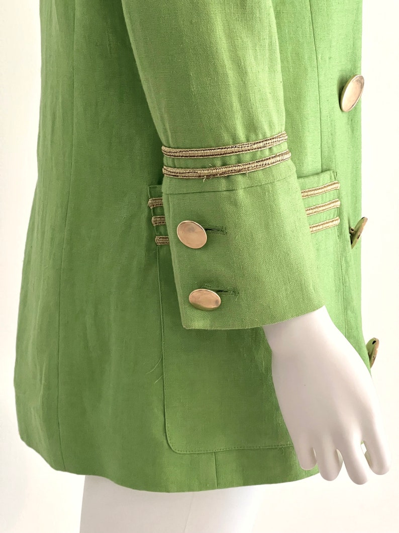 Vintage C1980s Lillie Rubin Exclusive 100% Linen, Lime Green Blazer Jacket With Gold Braiding Trim, 4 image 5