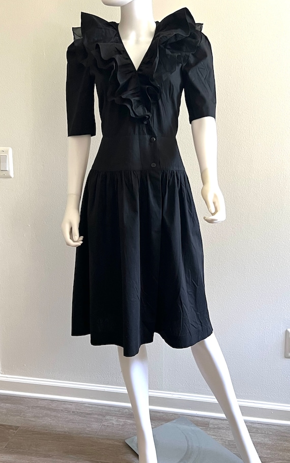 Vintage C1970s Black V Neck Wrap Dress, Double Ruf