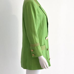 Vintage C1980s Lillie Rubin Exclusive 100% Linen, Lime Green Blazer Jacket With Gold Braiding Trim, 4 image 4