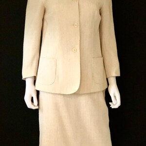 Vintage 1980s Louis Ferrara, Cream Ivory, Classic Skirt Suit Jacket & Blouse, Size 10 image 2