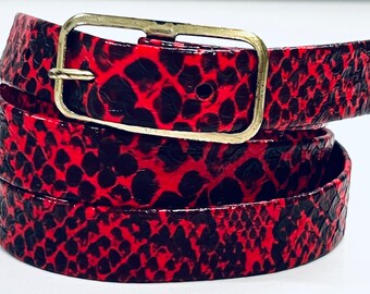Vintage C1980s Pyramid Belt Co. Red & Black Faux Snakeskin Belt, Size 10