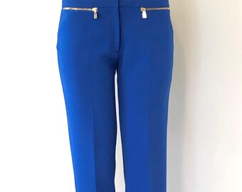 Authentic Gianni Versace Medusa Hardware Zip Accent Cobalt Blue Pants Slacks, 10(44)