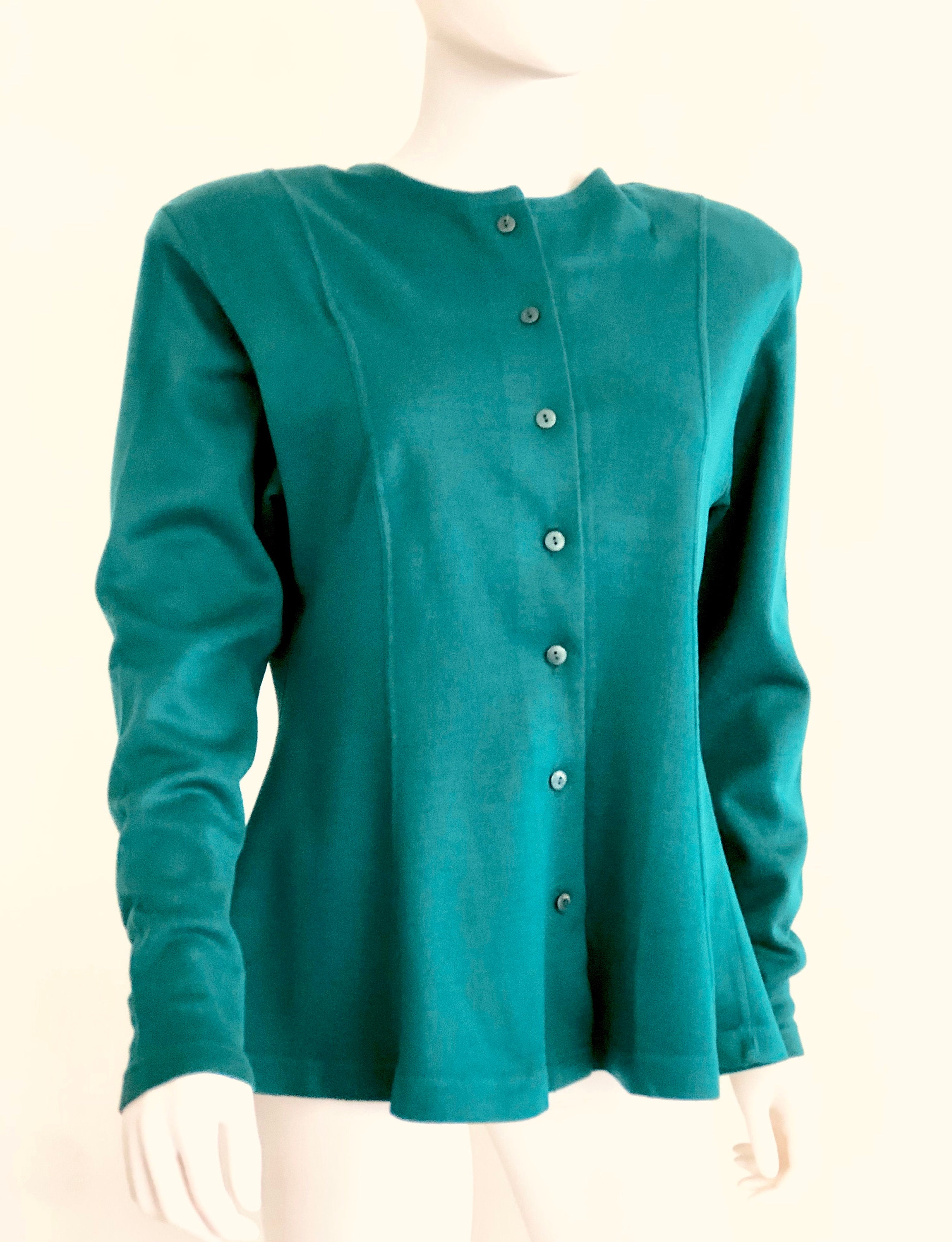Vintage 1980s Liz Claiborne Green Fluted Knit Button Down - Etsy