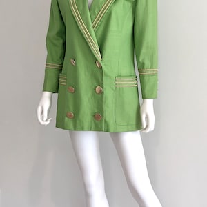 Vintage C1980s Lillie Rubin Exclusive 100% Linen, Lime Green Blazer Jacket With Gold Braiding Trim, 4 image 1