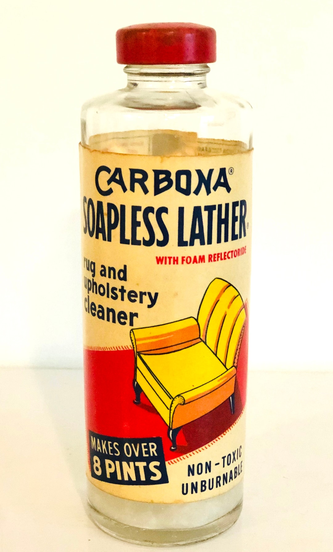 Vintage C1960s Carbona Soapless Lather Rug Upholstery Auto Cleaner  Concentrate 8 Oz Bottle, Collectible, Prop 