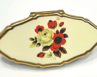 Vintage C1960s Made In England Signed Stratton Mirrored Lipstick Holder, Roses