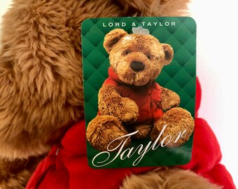 Vintage GUND Taylor Brown Plush Teddy Bear Wearing Red Quilted Jacket Made Exclusively For Lord Taylor