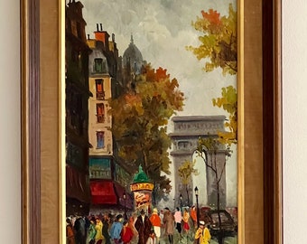 Vintage Circa Mid Century Oil Painting Paris France, Arc De Triomphe, Original Signed & Framed Art