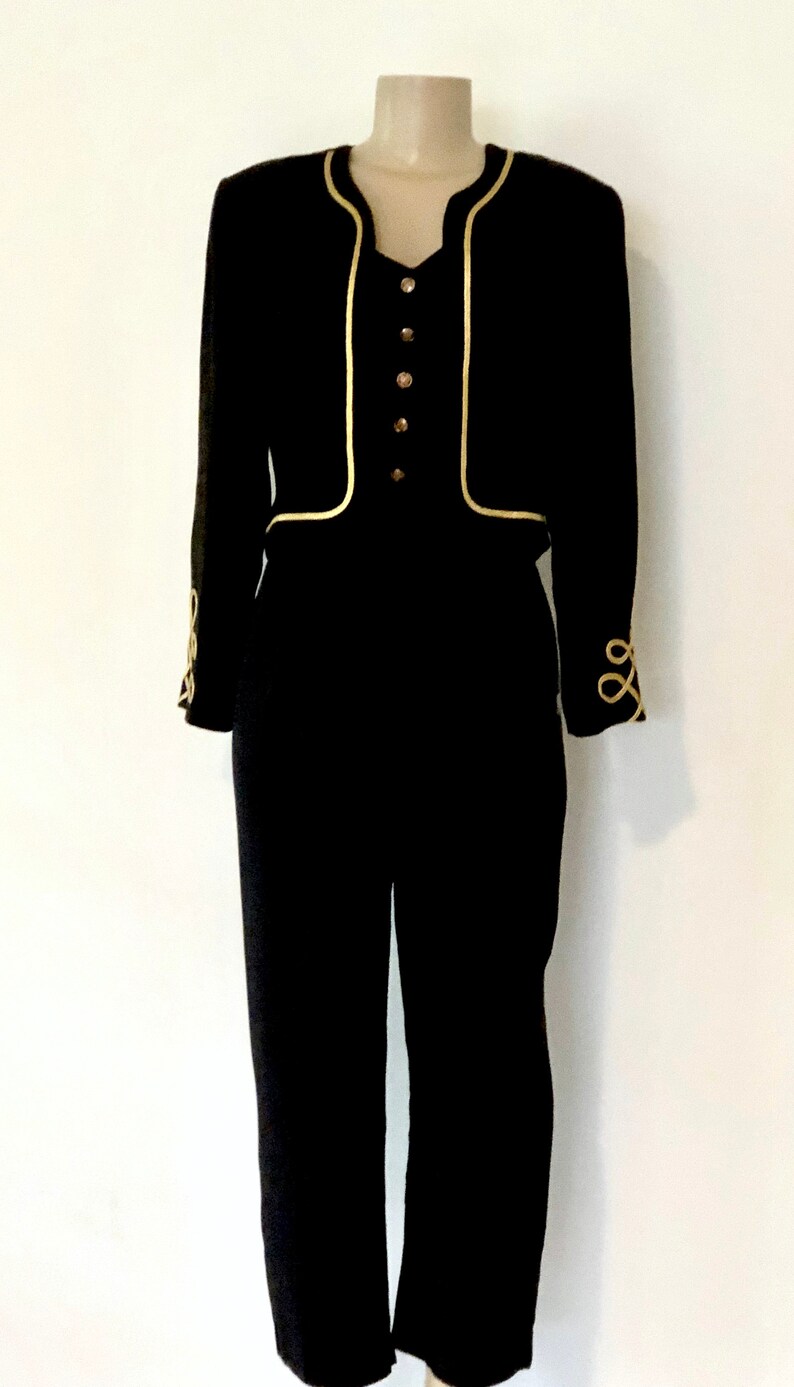 Vintage Designer Military Inspired Black Jumpsuit With Gold Etsy