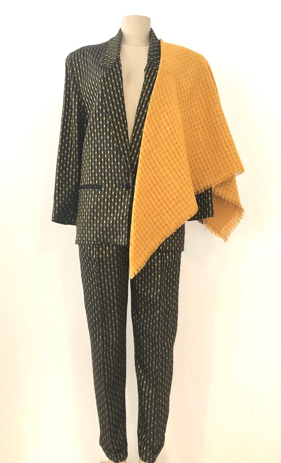 1980s Spitalnick & Co., Gold Silk Lame and Black W
