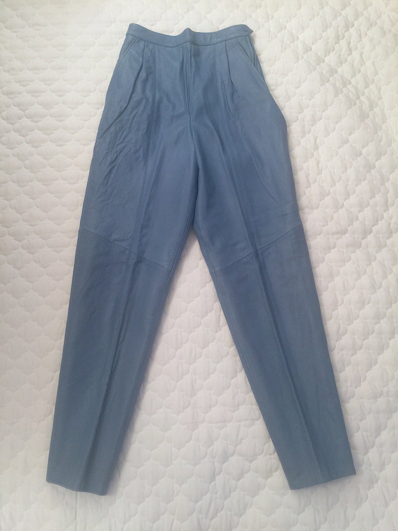 Slacks Pants Never Worn Size 8 WEST BAY 100/% Genuine Leather Lamb Napa Trousers Periwinkle Blue