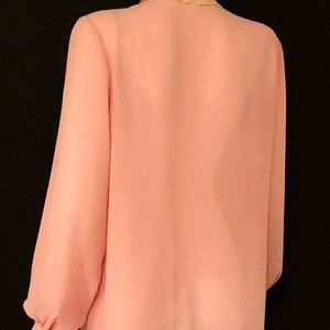 Vintage 1980s Peach, Light Orange, Coral, Long Sleeve Feminine Victorian Blouse Top With Lace Collar, M/L image 8