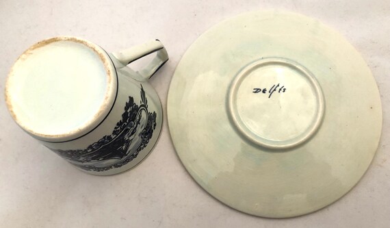 Kitchen & Dining Cup And Saucer Vintage Delfts Hand Painted Blue ...