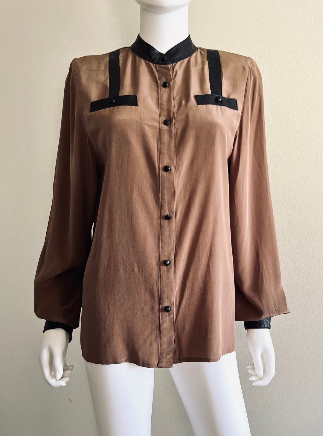 Vintage Silk Knit & Faux Leather Top (S)