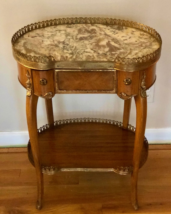 A Louis XVI Period Two Tier Stand with Marble Tops & Gallery A Louis XVI Period Two Tier Stand with Marble Tops & Gallery