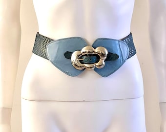 Vintage C1980s Cornflower Blue Genuine Snakeskin Exotic Leather Skin Belt, M