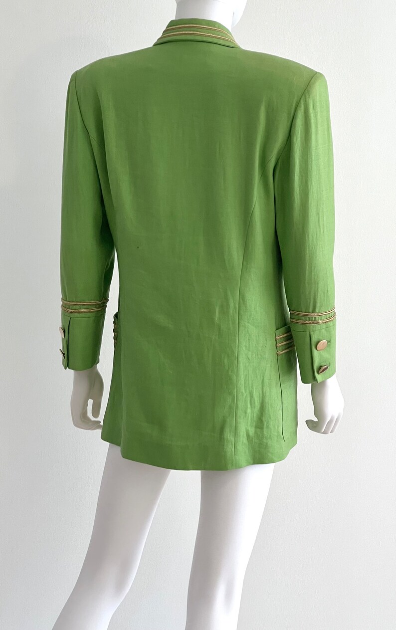 Vintage C1980s Lillie Rubin Exclusive 100% Linen, Lime Green Blazer Jacket With Gold Braiding Trim, 4 image 9