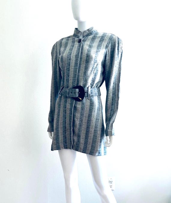 Vintage C1980s Barbara Barbara Gray Striped Mini Dress, Tunic, Nehru  Collar, Original Belt, 8 - Etsy